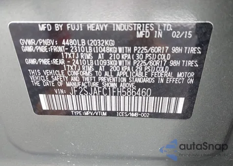2015 Subaru Forester 2.5I Premium from USA, damaged, VIN JF2SJAFC1FH586460